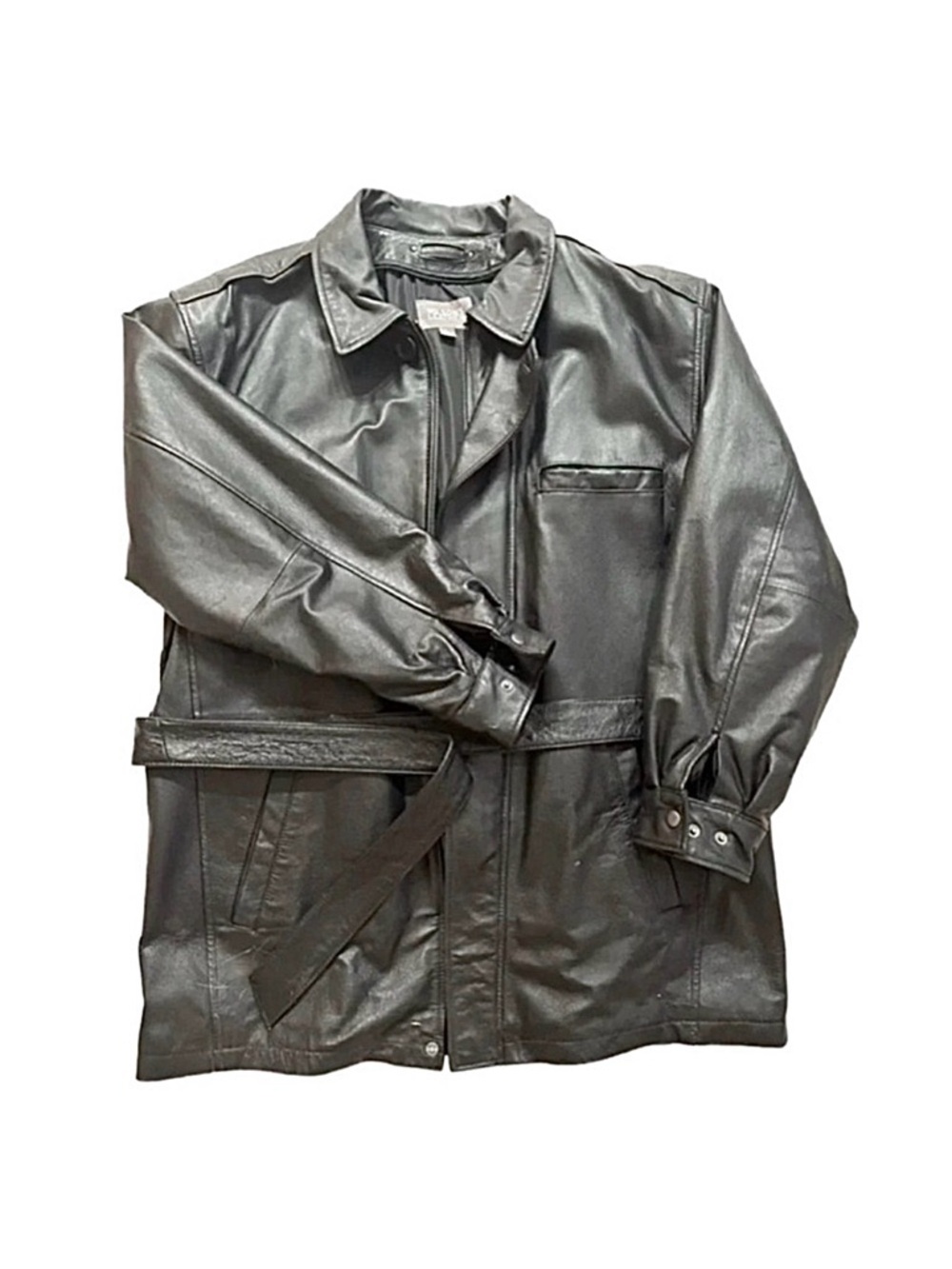 WILSON LEATHER ~ Men’s black leather mid-length coat excellent condition size L